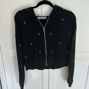 Sunday Steven’s, black zip up with white lightning bolts, size small